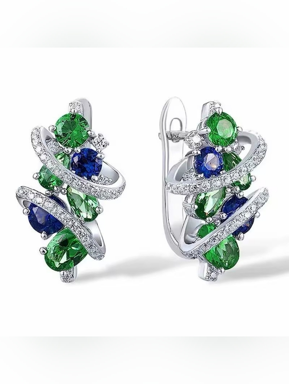 Twist Crystal Stud Earrings in Emerald & Sapphire - Women Jewelry